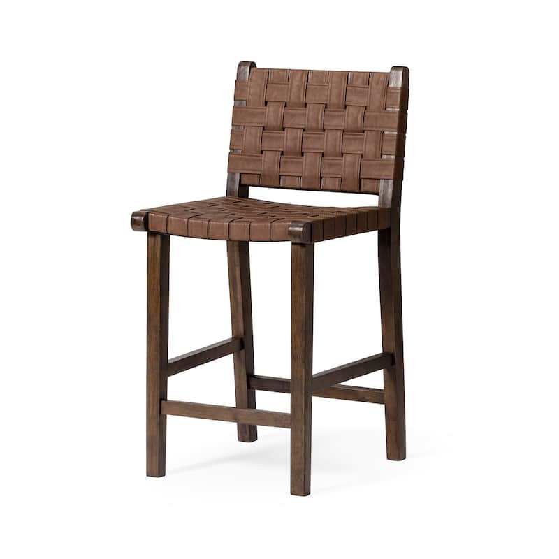 Maven Lane Noah Kitchen Dining Stool with Vegan Leather - Aged Brown - Counter Height