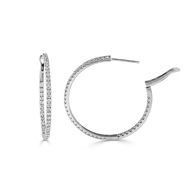 Joelle Collection Diamond Hoop Earrings 14K Gold - White