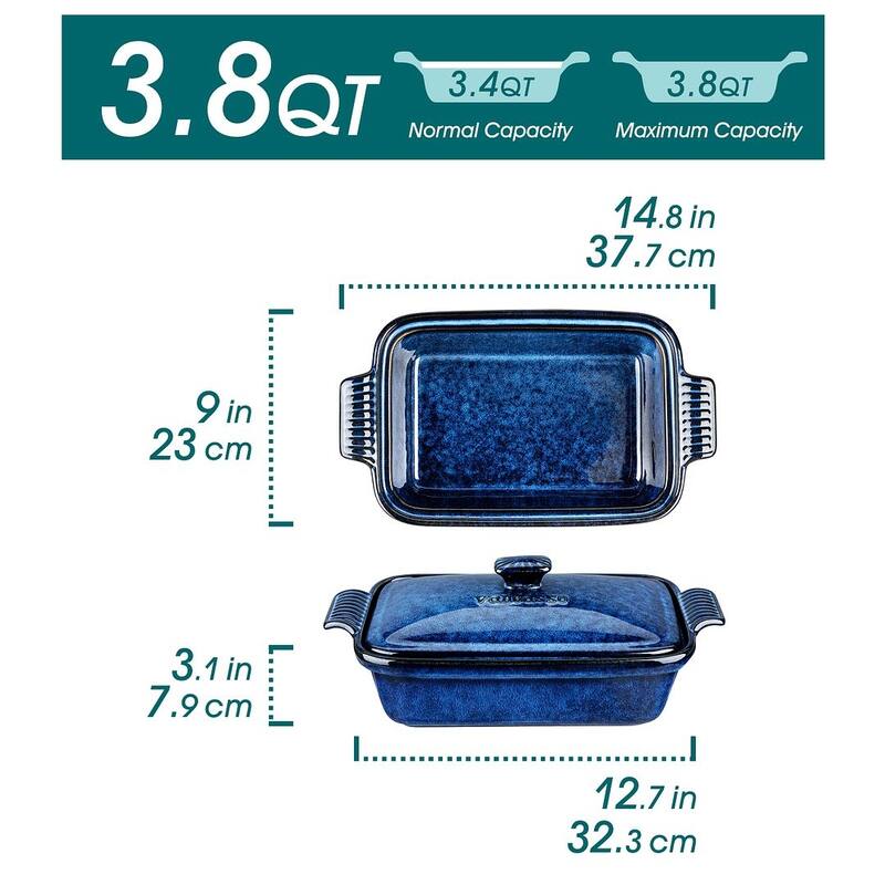 vancasso STARRY Blue Casserole Dish with Lid 1.9 or 3.8 Quart