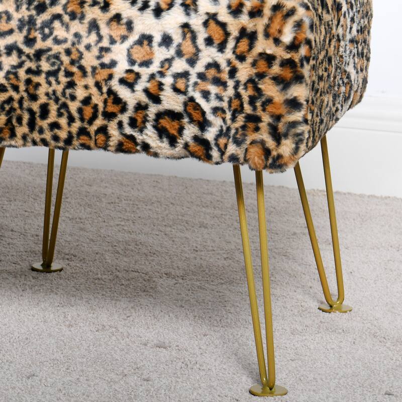 Home Soft Things Leopard Fauxfur Ottoman with Gold Metal Legs