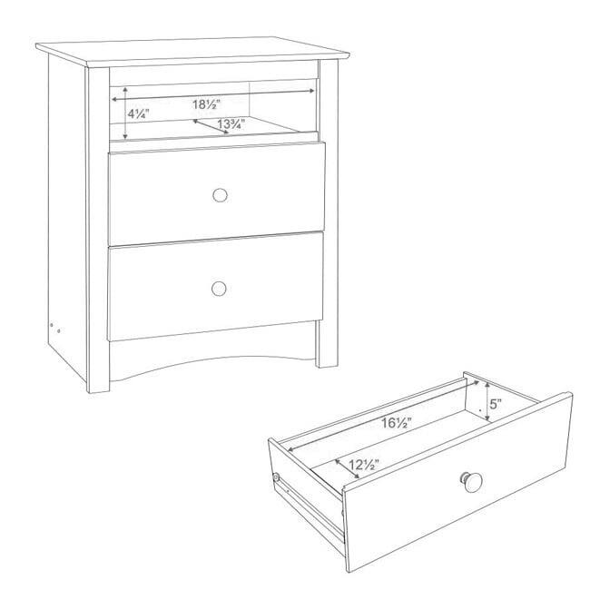 Broadway Black 2-drawer and Open Cubby Nightstand