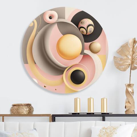 Designart 'Dance Of The Golden Sphere' Traditional Metal Round Wall Art