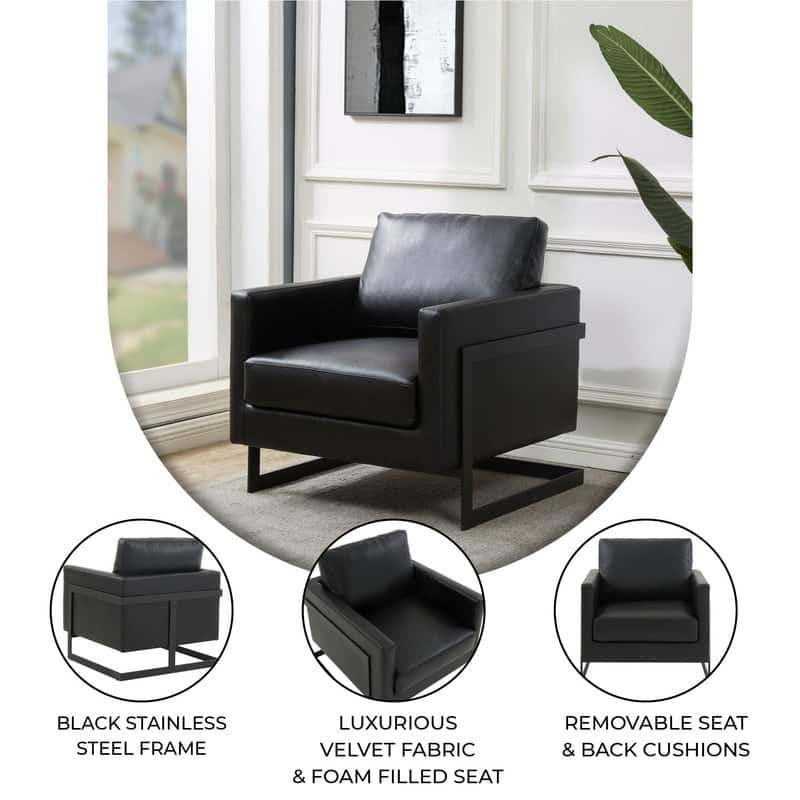 Lincoln Upholstered Leather Single-Seater Sofa Fabric Accent Chair in Black Steel Frame with Seat and Back Cushion Chair - 35"