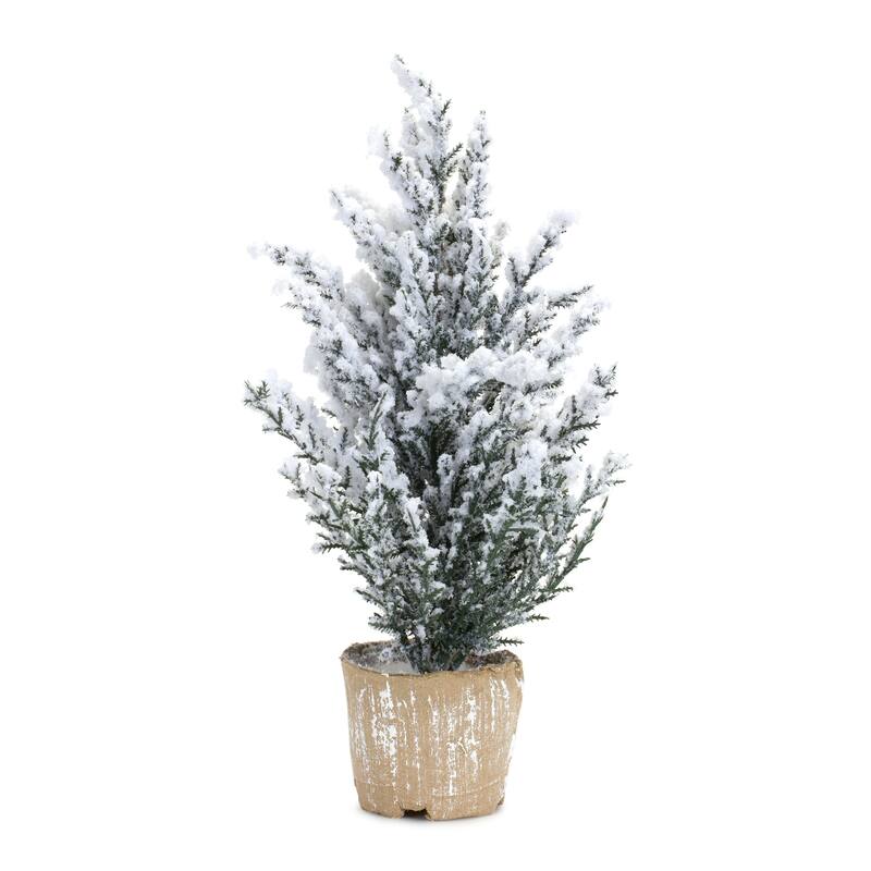 Set of 6 Potted Snowy Pine Artificial Christmas Trees, Unlit - 1 Foot