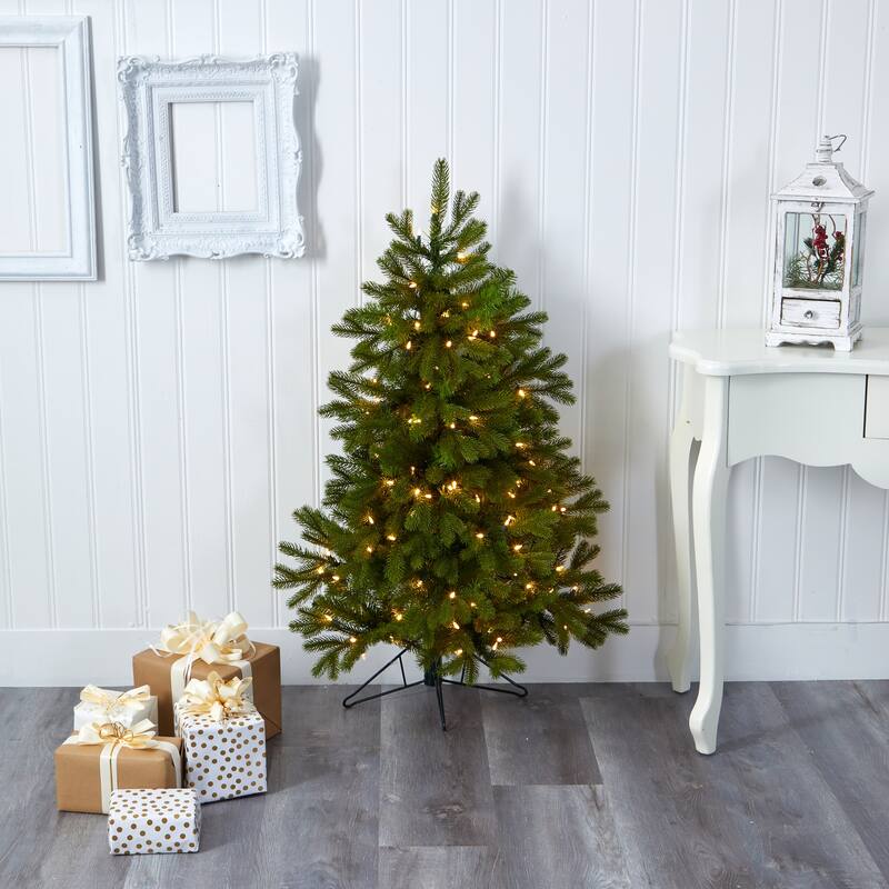 4ft. Spruce Flat Back Artificial Christmas Tree with 100 Warm White Multifunction LED Lights - Space-Saving X-Mas Tree