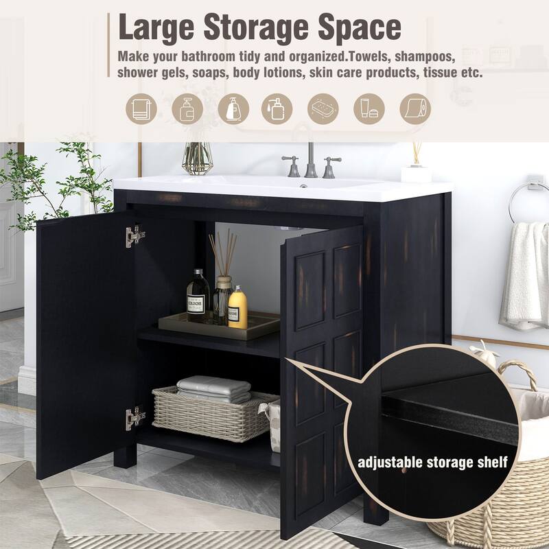 36 inch Freestanding Bath Vanity in Retro Espresso with White Ceramic Top