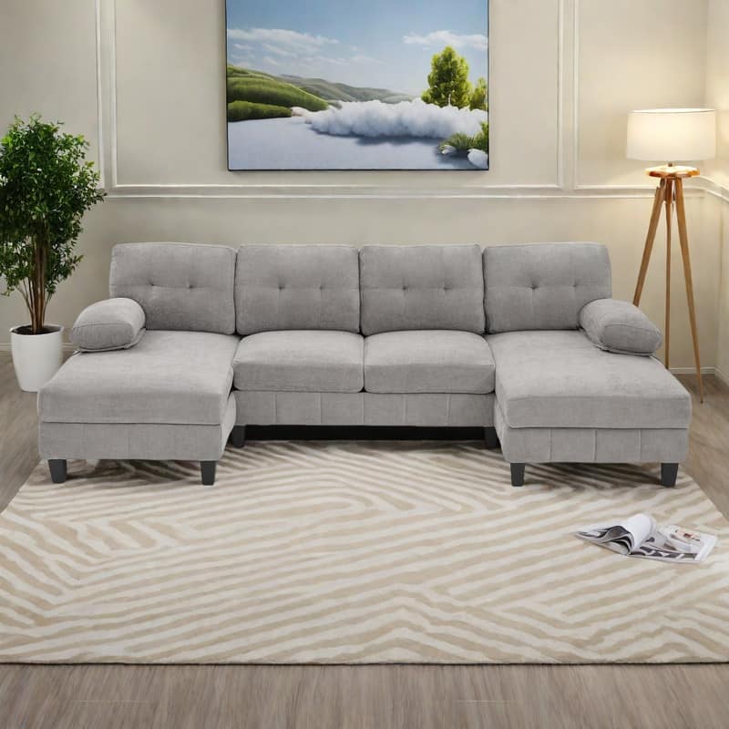 103.5" Chenille U-Shaped Sectional Sofa with Dual Chaise Lounges and Storage Pockets