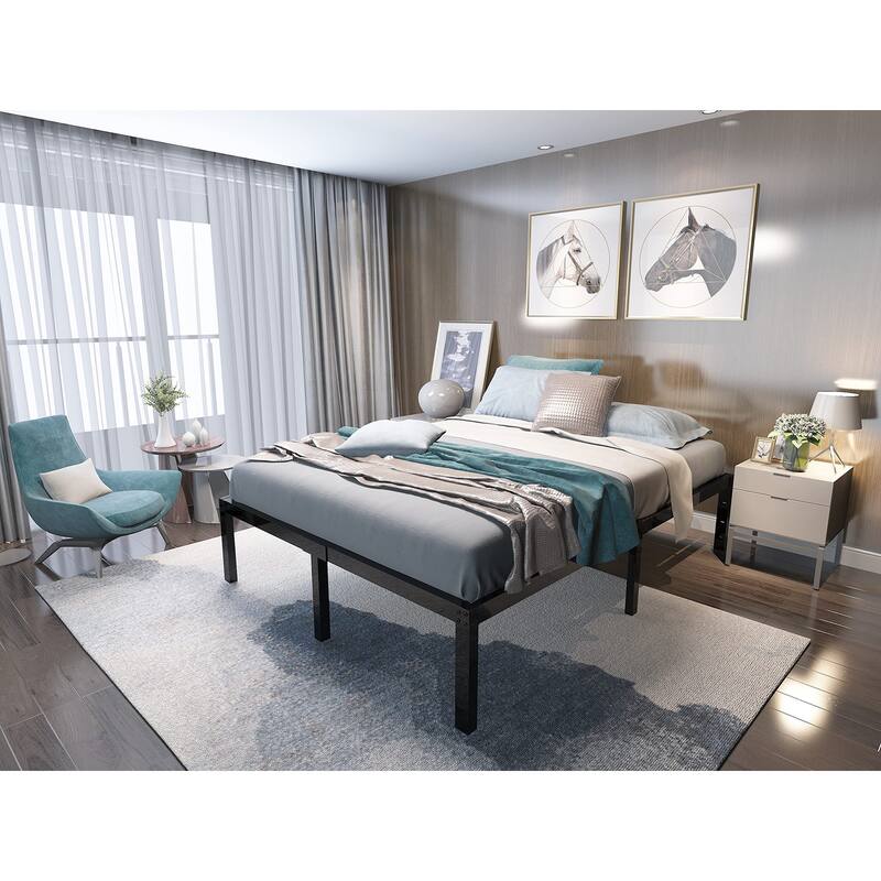 18 Inch Maximum Storage Bed Frame/Reinforced Platform /3500lbs Heavy Duty/Easy Assembly/Mattress Foundation/Steel Slat, Queen