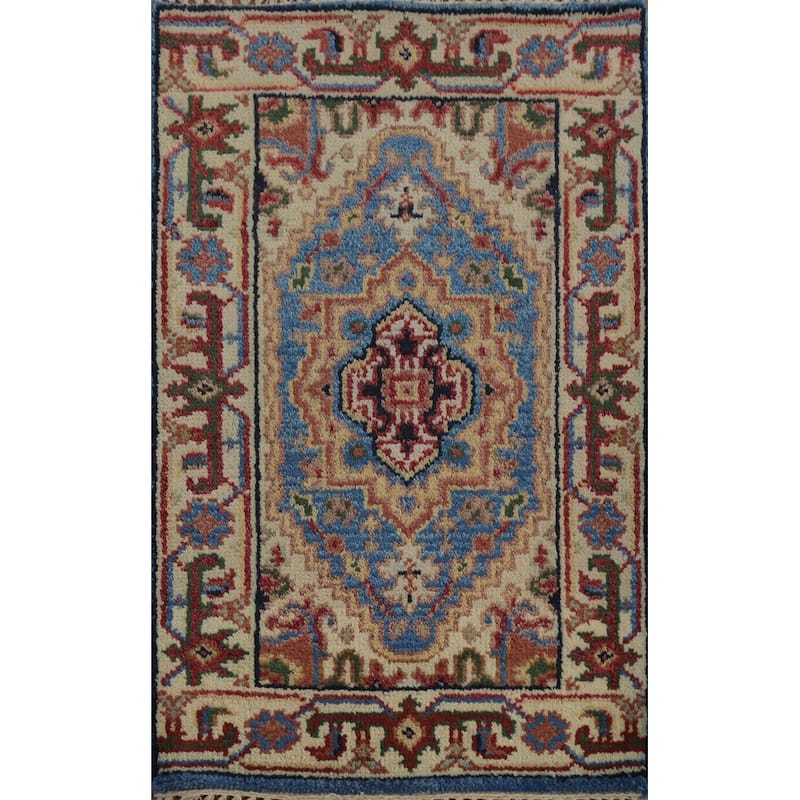 Hand Knotted Oriental 100% Wool Carpet Traditional Medallion Navy Blue & Blues Heriz (serapi) Area Rug - 3' 0'' X 2' 0''