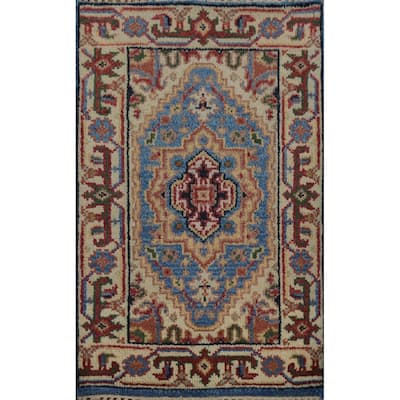 Hand Knotted Oriental 100% Wool Carpet Traditional Medallion Navy Blue & Blues Heriz (serapi) Area Rug - 3' 0'' X 2' 0''