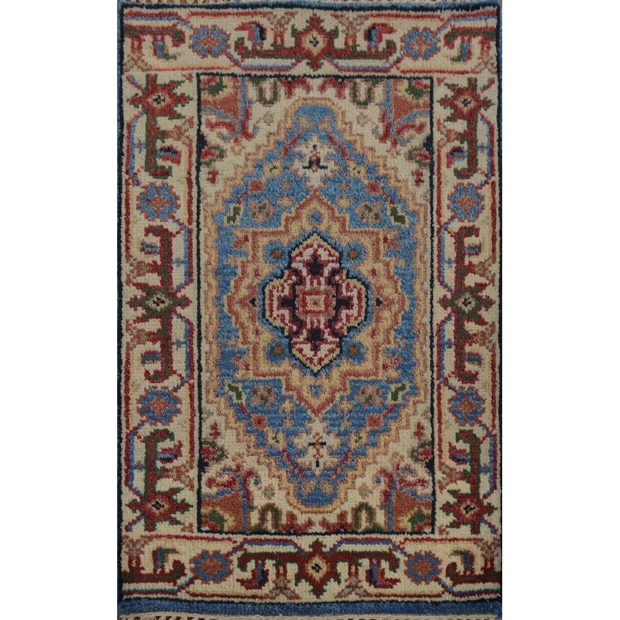 Hand Knotted Oriental 100% Wool Carpet Traditional Medallion Navy Blue & Blues Heriz (serapi) Area Rug - 3' 0'' X 2' 0''