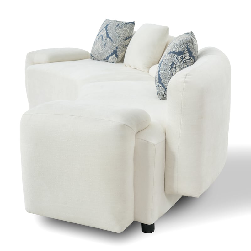 Christopher Knight Home - Lunaria 122" Modern Upholstered Curved Sofa with 2 Damask Pattern Pillows