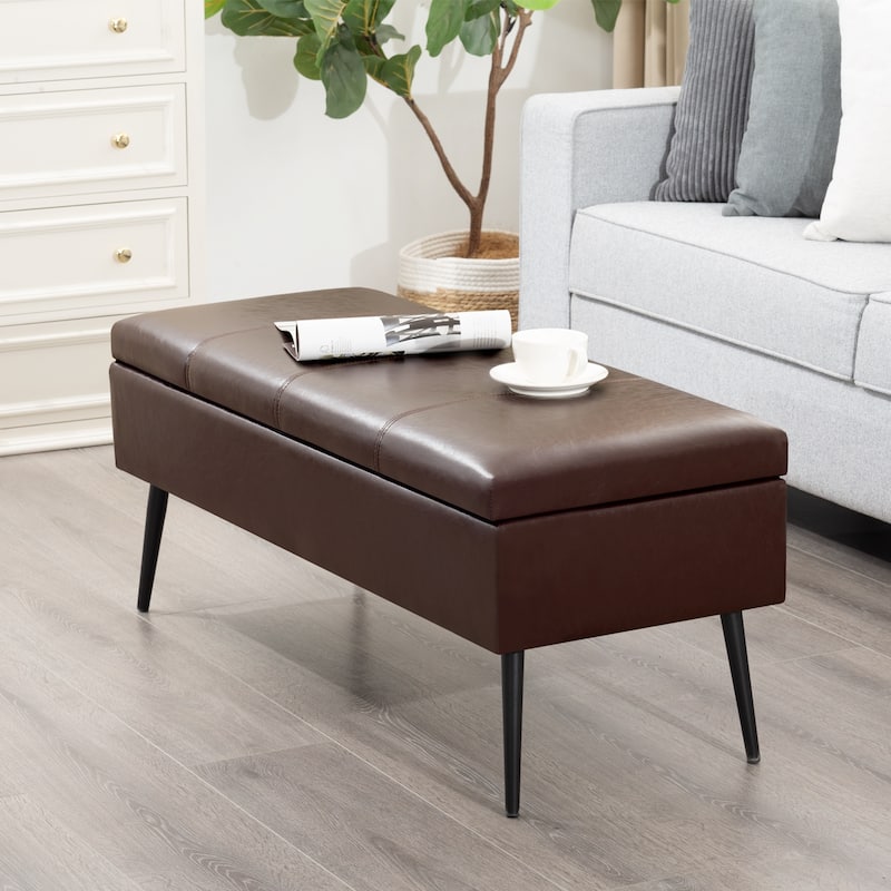 Adeco 42" Faux Leather Storage Bench with Lift-Top Lid