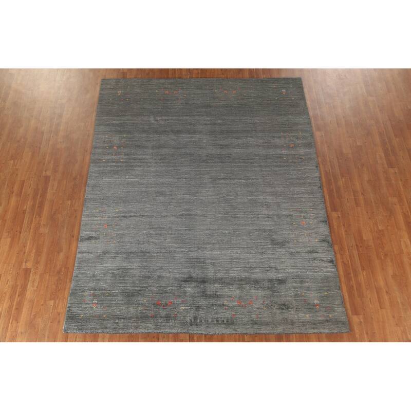Gray & Green Gabbeh Oriental Area Rug Handmade Wool Carpet - 7'9"x 9'9"