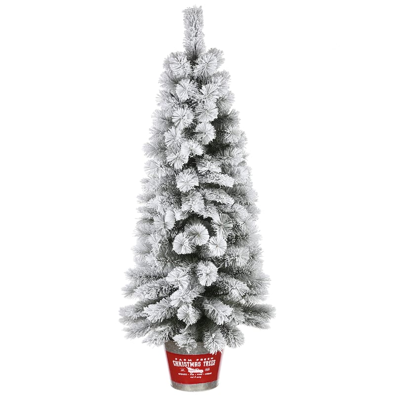 National Tree Company 5 ft. Snowy Pogue Pine Entrance Tree with LED Lights - 5 Foot
