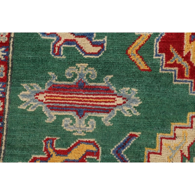Green Geometric Kazak Oriental Area Rug Handmade Bedroom Wool Carpet - 5'0" x 6'7"