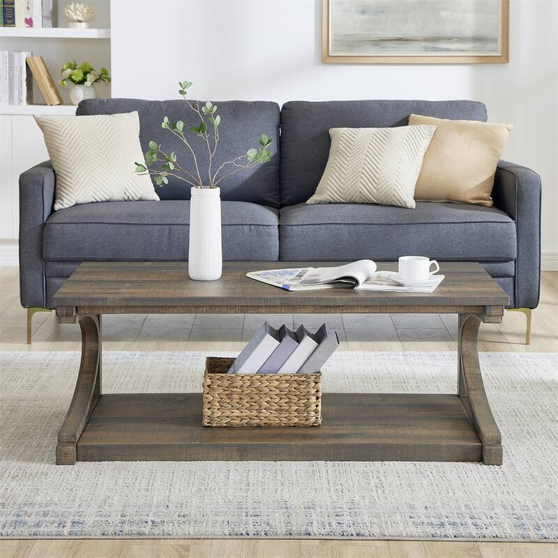 Wood Rectangular Coffee Table with Shelf
