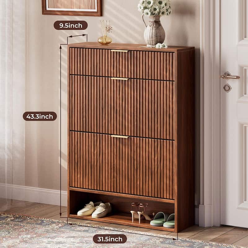 31.5''W Shoe Cabinet Storage with Drawer for Entryway, Fluted Slim Shoe Dresser