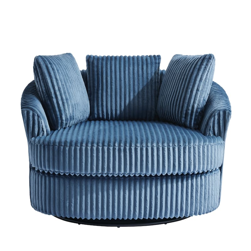 Oversized 43" W Plush Corduroy Recessed Arm Swivel Barrel Chair