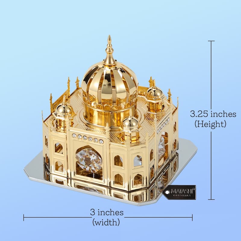 Matashi Home Decorative Tabletop Showpiece 24K Gold Plated Crystal Studded Mosque Ornament - 3 x 3.25 inches