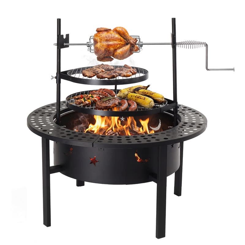 33 In. Heavy-Duty Charcoal Grill With Rotisserie And Dual Grilling Racks - N/A