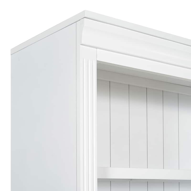 Computer Desk with Open Shelves & LED Lighting, Workstation with Storage Shelf, Freestanding Wood Executive Desk
