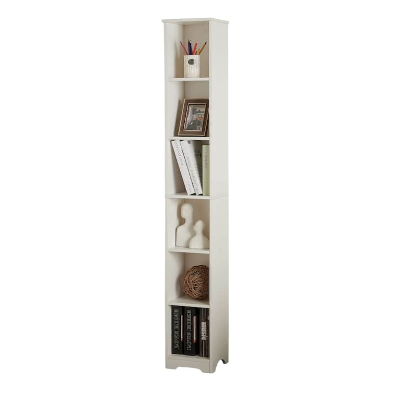 6-Tier Narrow Slim Storage Shelves Media Bookcase, White