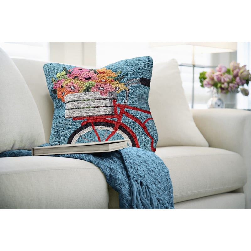 Liora Manne Frontporch Bike Ride Indoor/Outdoor Pillow Blue 18" Square
