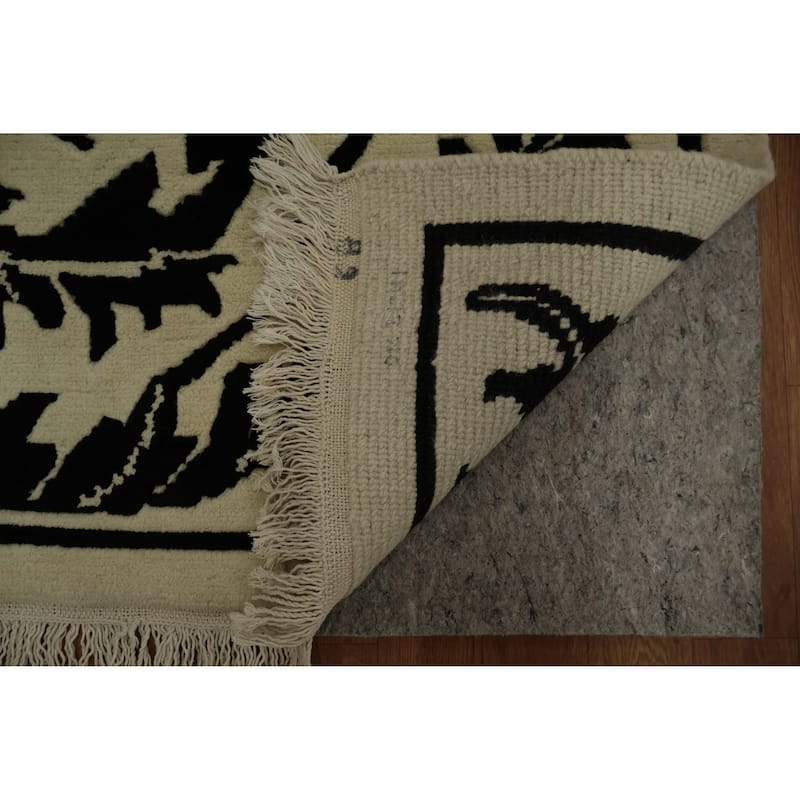 Hand Knotted Oriental 100% Wool Carpet Traditional Floral Black Nepalese Area Rug - 9' 10'' X 8' 3''