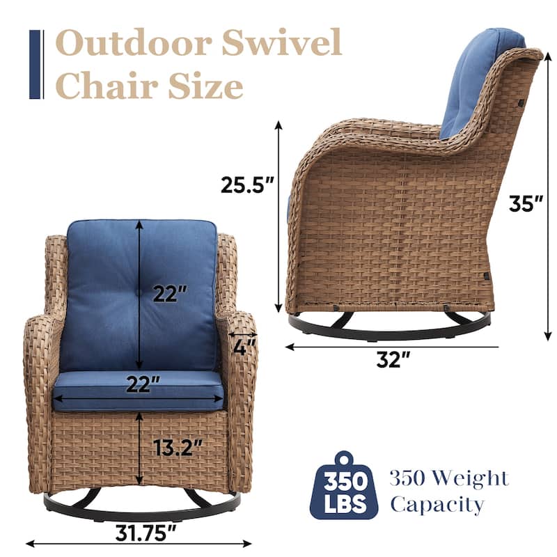 Pocassy Outdoor Wicker Glider Swivel Club Chairs (Set of 2)