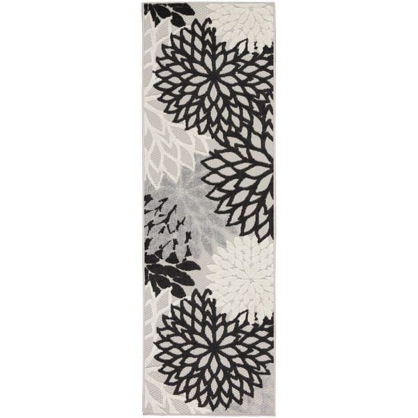 slide 2 of 18, Nourison Aloha Floral Modern, Indoor/Outdoor Area Rug 2' x 6' - Black/White