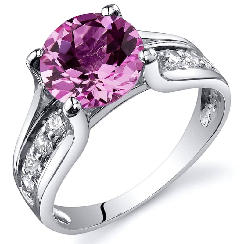 Sterling Silver 2.75 ct Created Pink Sapphire Birthstone Ring
