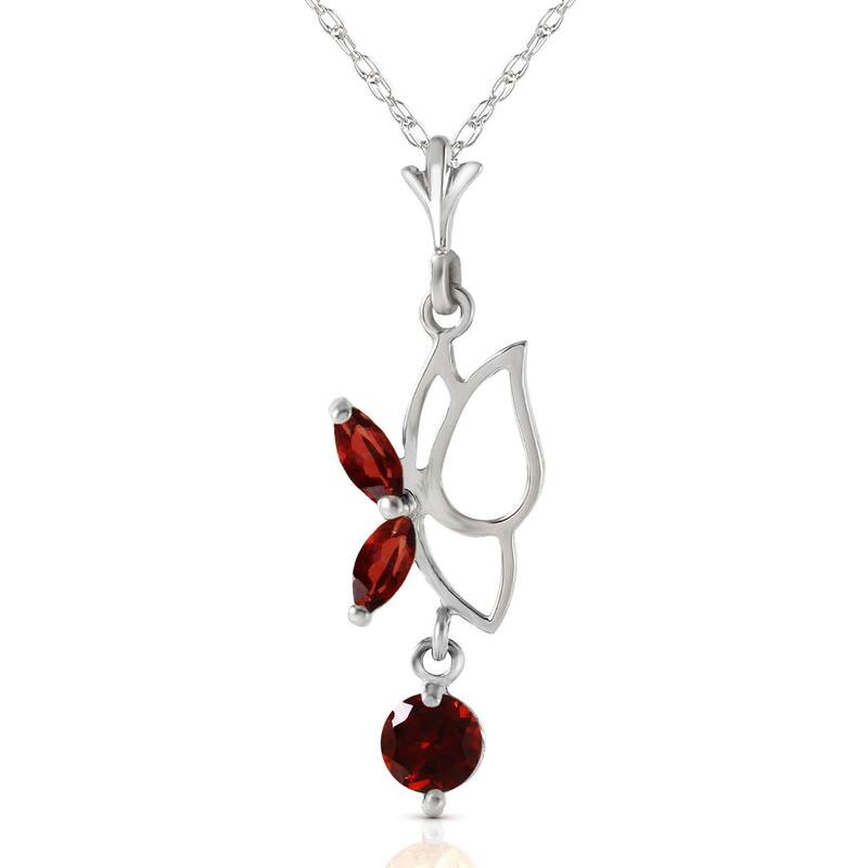 0.4 Carat 14K Solid Gold Gemstone Elegant Butterfly Necklace Garnet - 20 Inch - White