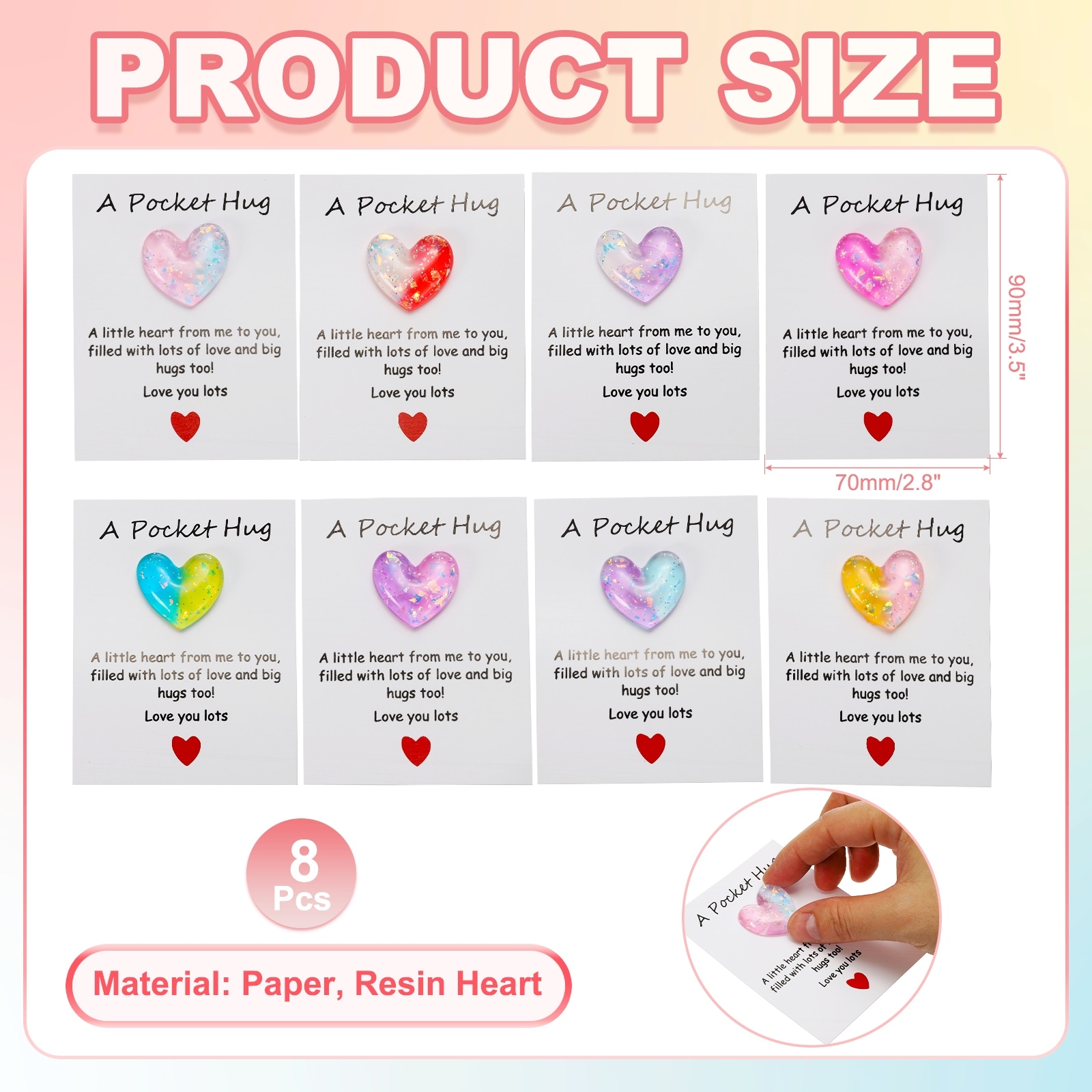 Pocket Hug Heart with Greeting Card, Pocket Hug Token Cards