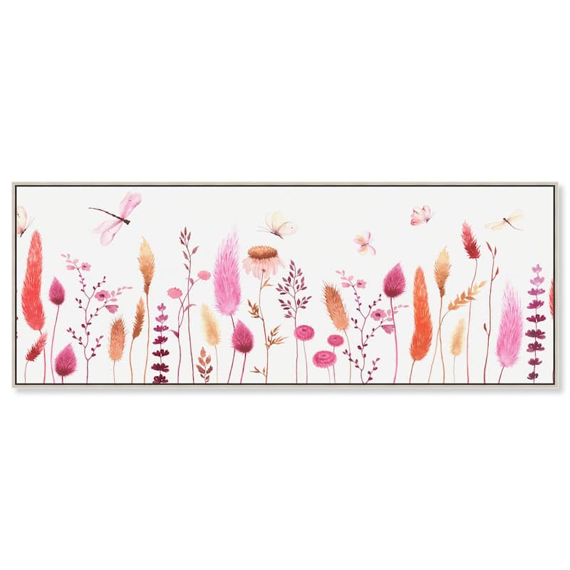 Dried Floral Dragonfly Panoramic Canvas by Art Remedy - Silver - 54" x 20"