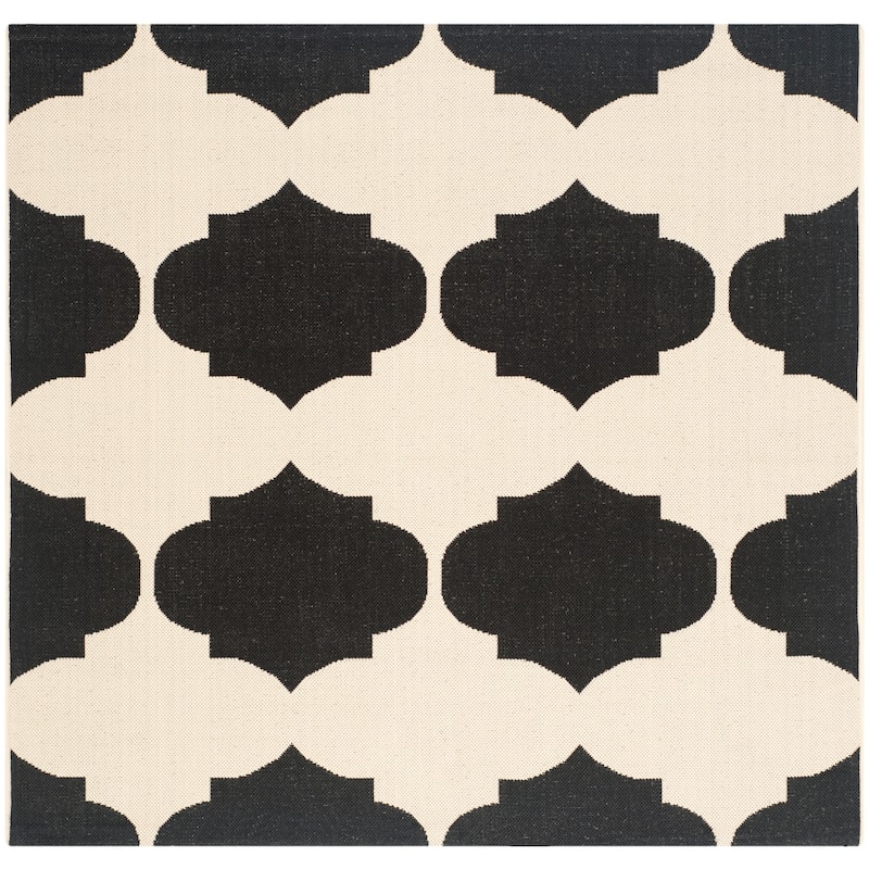 SAFAVIEH Courtyard Abeda Indoor/ Outdoor Waterproof Patio Backyard Rug - 5'3" Square - Beige/Black