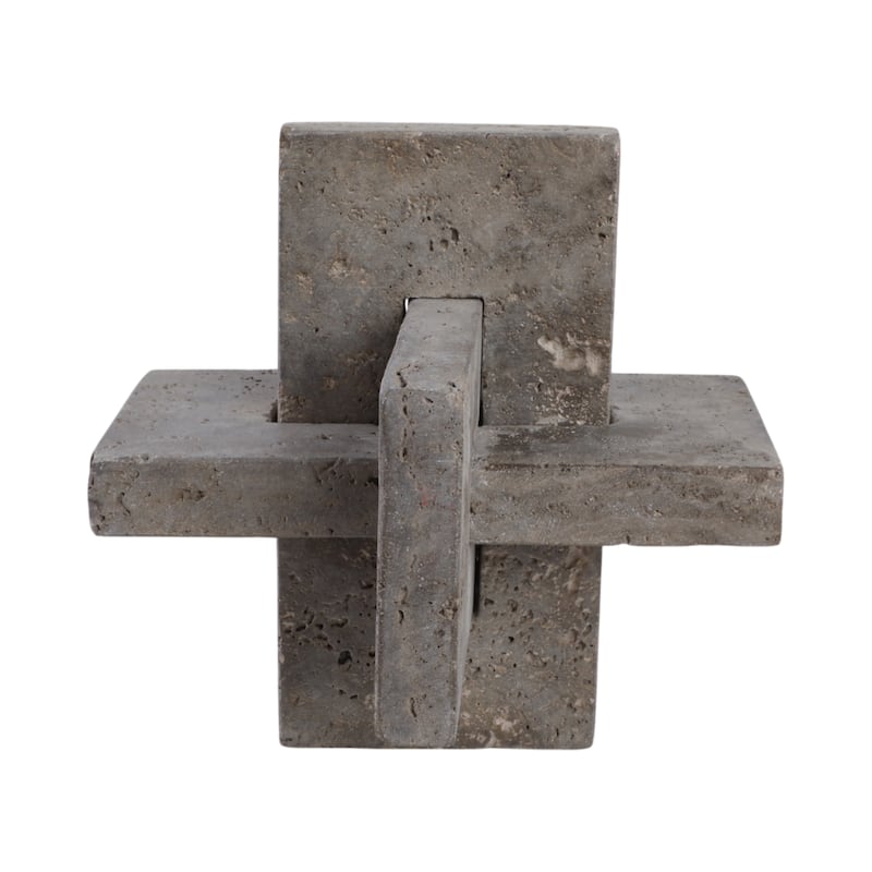 Stone Metal Decorative Object Interlocking Block Geometric Sculpture