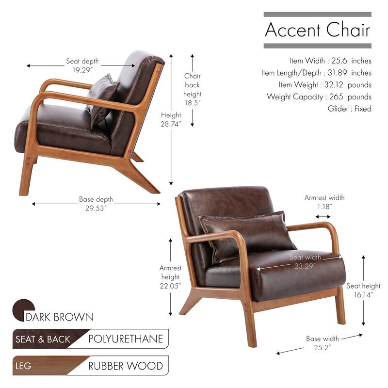 Porthos Home Joa Accent Chair with Pillow, PU Upholstery, Rubberwood Legs