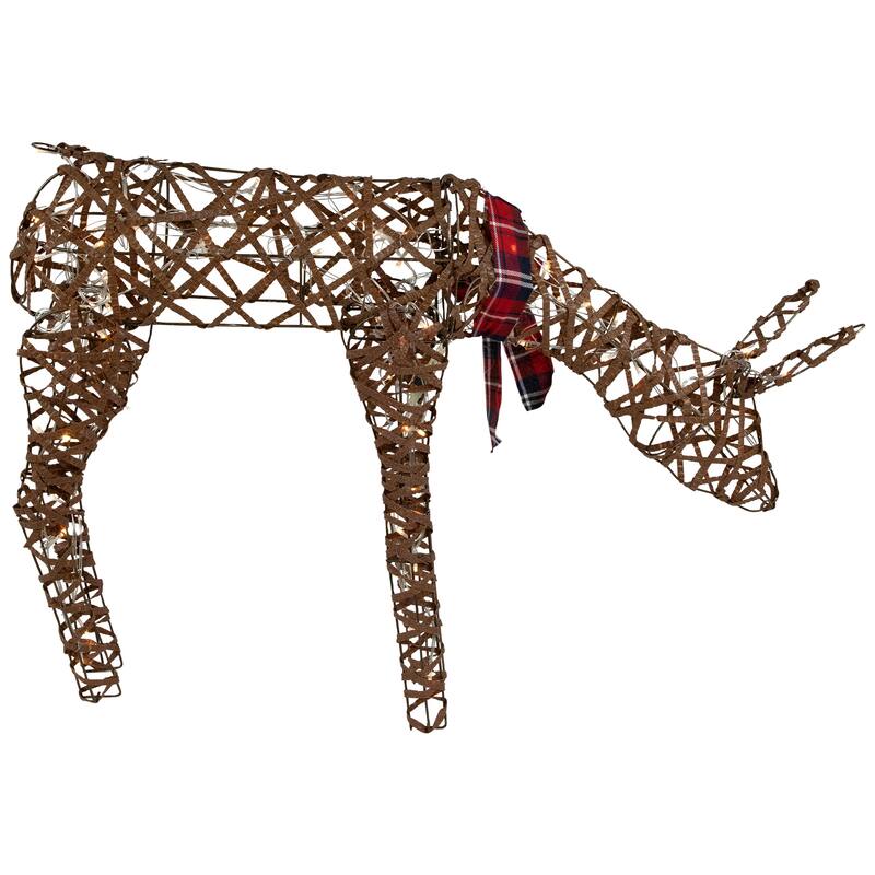 35" LED Lighted Feeding Rattan Reindeer Outdoor Christmas Decoration - Brown