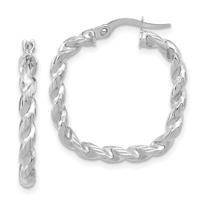 Curata 14k White Gold Polished Square Twisted Hoop Earrings - 26x25mm