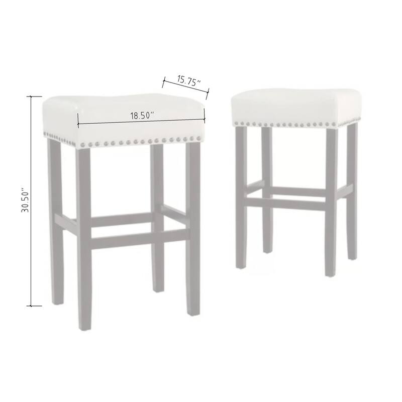 Roomfitters 30'' Backless Leather Counter Stools, Set of 2 Upholstered Bar Height Chairs with Wood Frame, Ivory