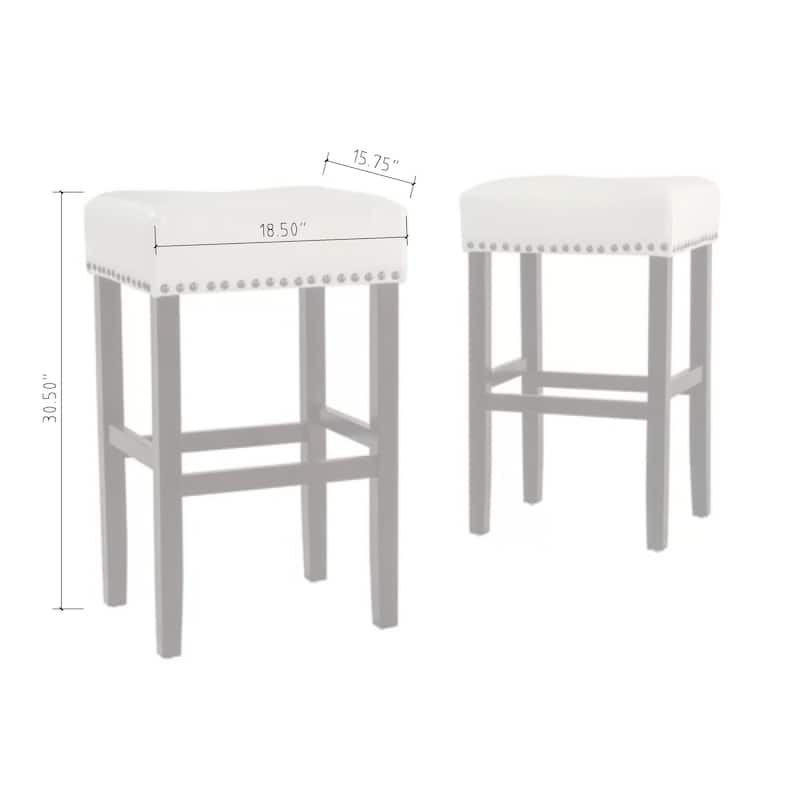 Set of 2 Ivory Faux Leather Backless Counter Stools, 30-inch Modern Kitchen & Bar Height