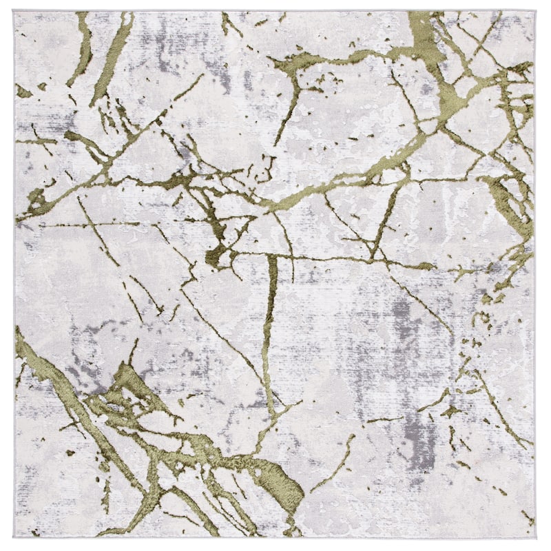 SAFAVIEH Amelia Fietje Modern Abstract Distressed Rug - 6'7" Square - Grey/Green - Square