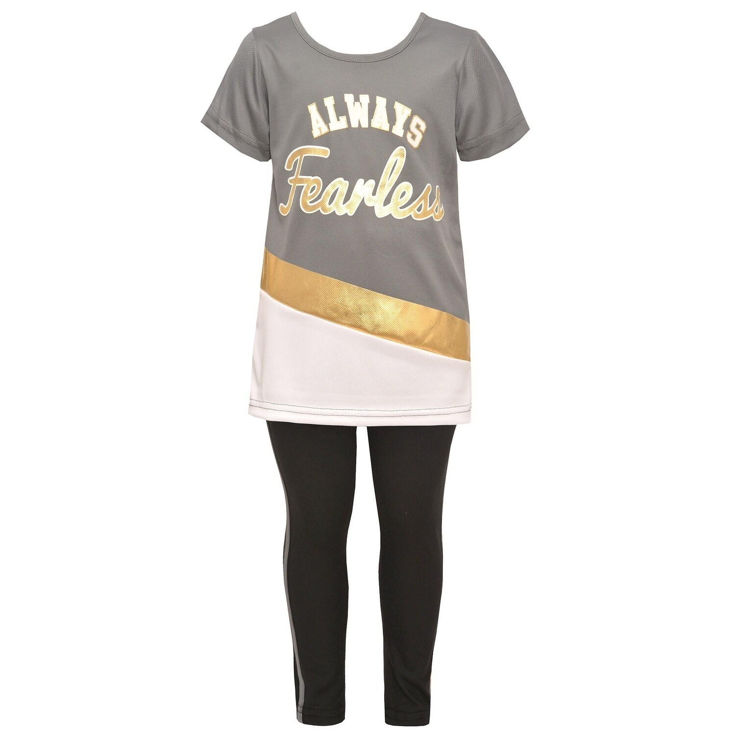 Shop Girls Pink Little Girls Gray Contrast Panel T Shirt 2 Pc