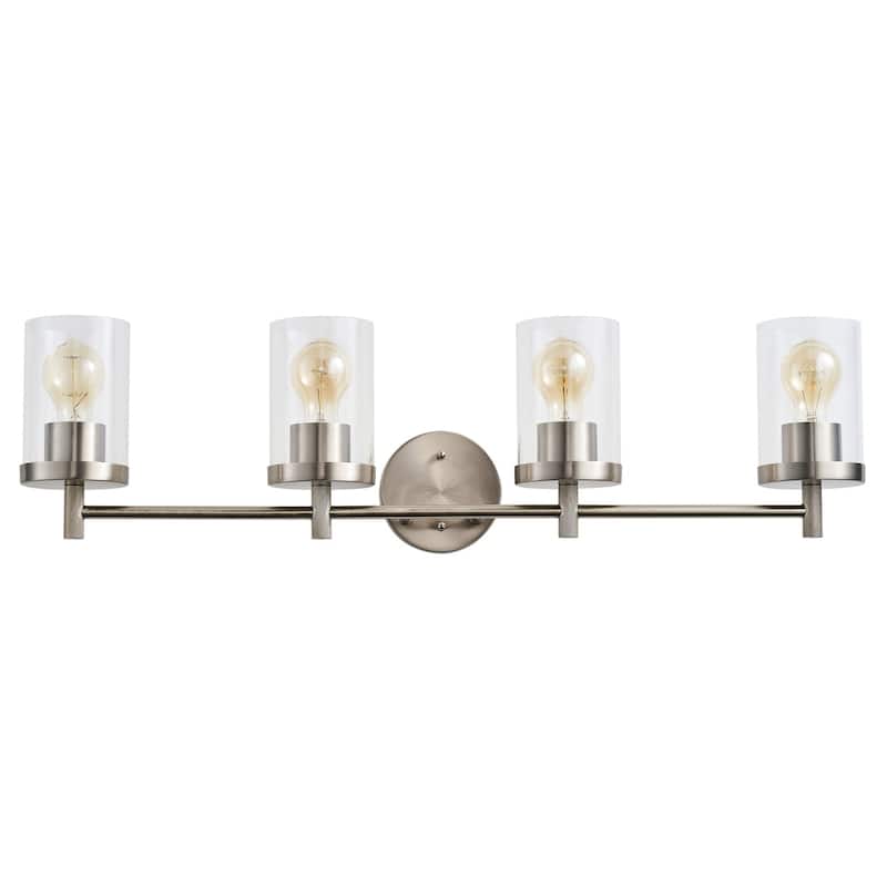 4-Lights Clear Glass Shade Electroplated Matte Nickel Bathroom Vanity Lighting - 31.8"D×4.7"W×8.5"H