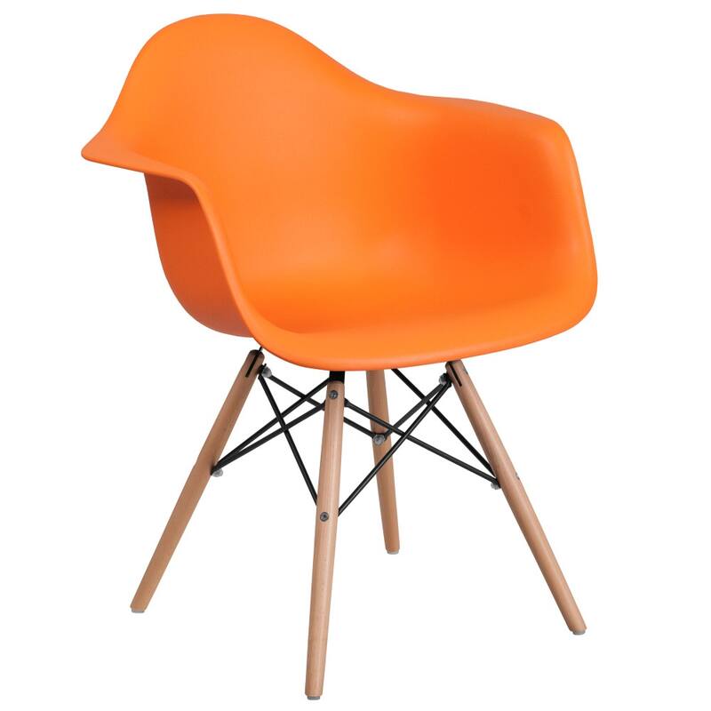 Plastic Chair with Arms and Wooden Legs