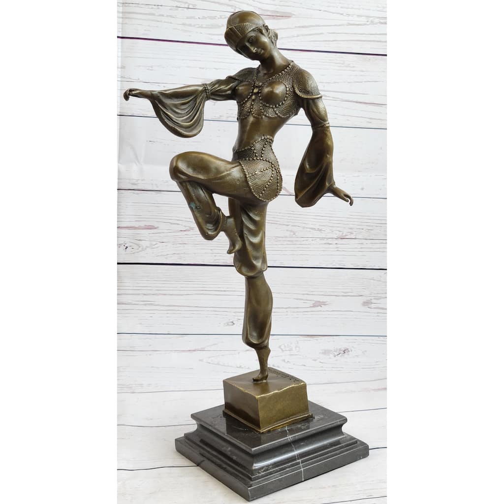Bronze Marble Base Statue Dancer Vintage Theatre Signed Chiparus Drama Opera Art