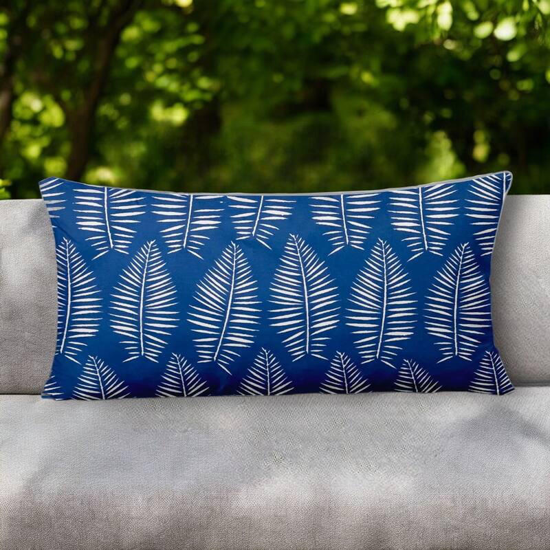 HomeRoots 12" X 24" Blue and White Tropical Indoor Outdoor Throw Pillow - 24' X '12' X '4 - Blue and White - 24' X '12' X '4