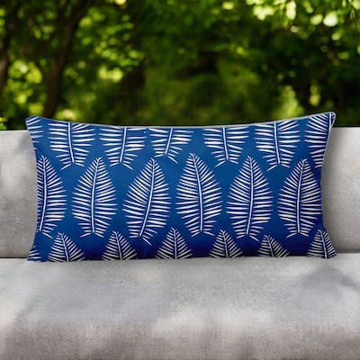 HomeRoots 12" X 24" Blue and White Tropical Indoor Outdoor Throw Pillow - 24' X '12' X '4