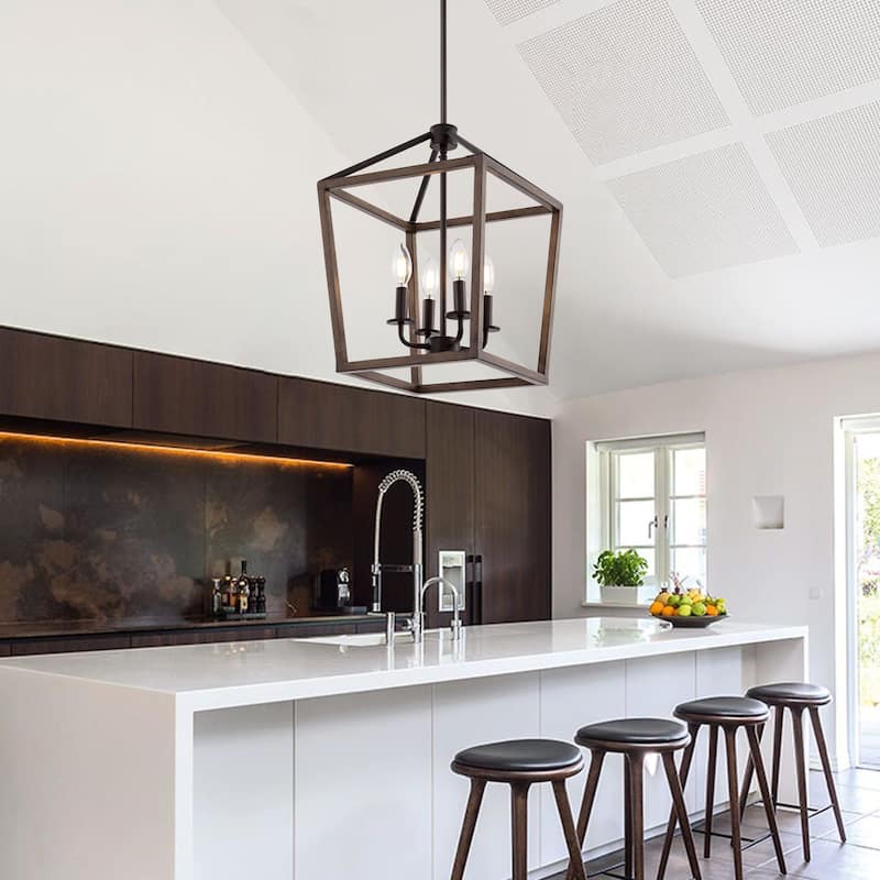 Oria Iron Farmhouse Industrial Lantern LED Pendant, Oil Rubbed Bronze/Faux Wood by JONATHAN Y
